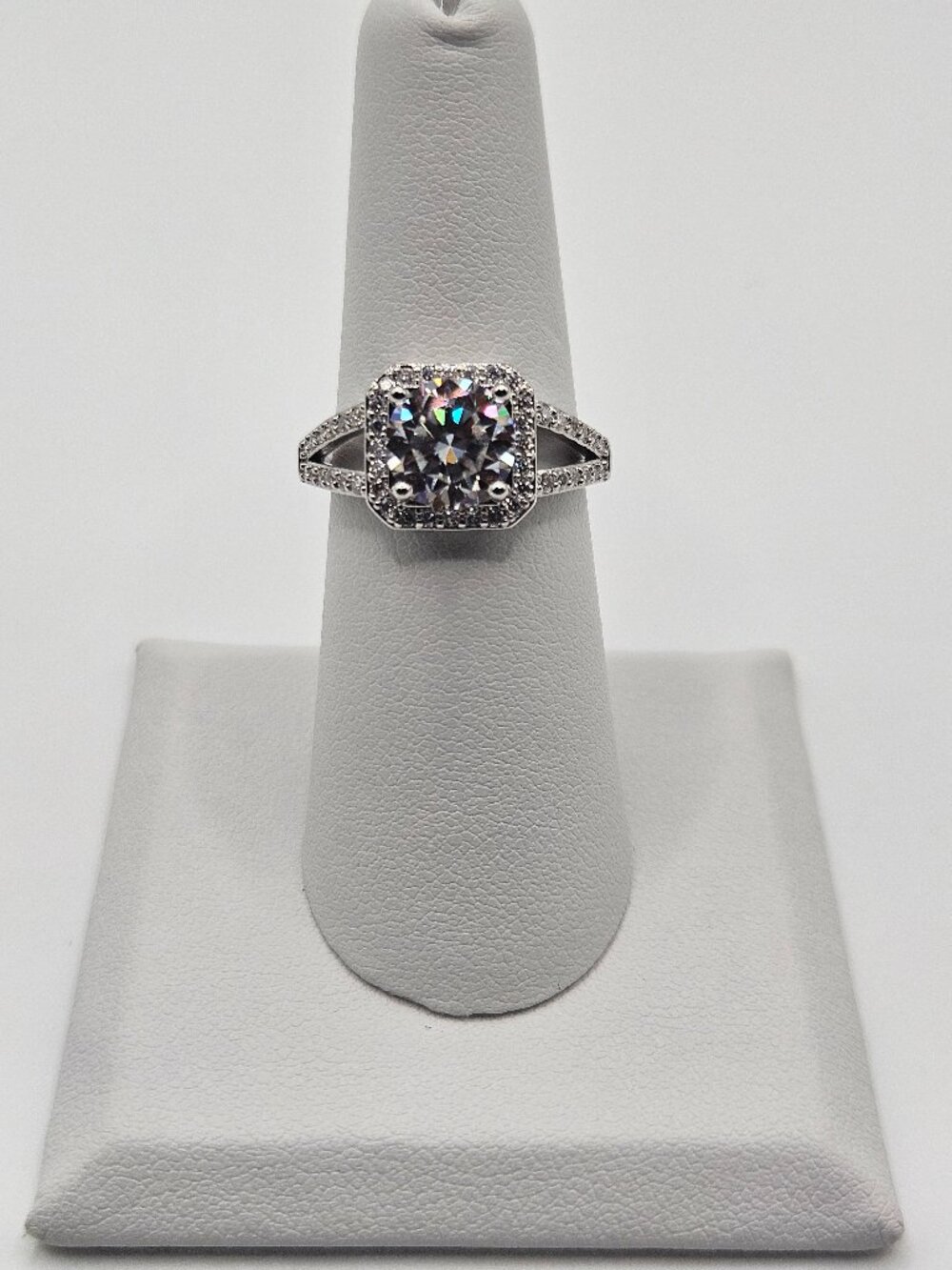 .925 Sterling Silver Moissanite 2.0 CTW Moissanite Halo Engagement Ring